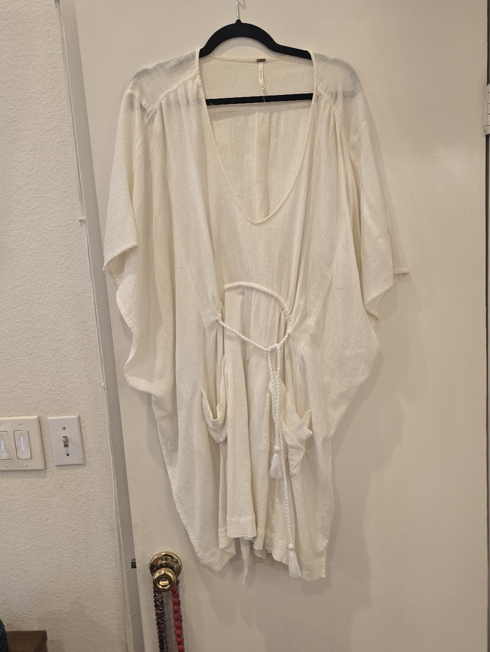 Free PeopleCream Lightweight Tie-Waist Kaftan Cover-Up